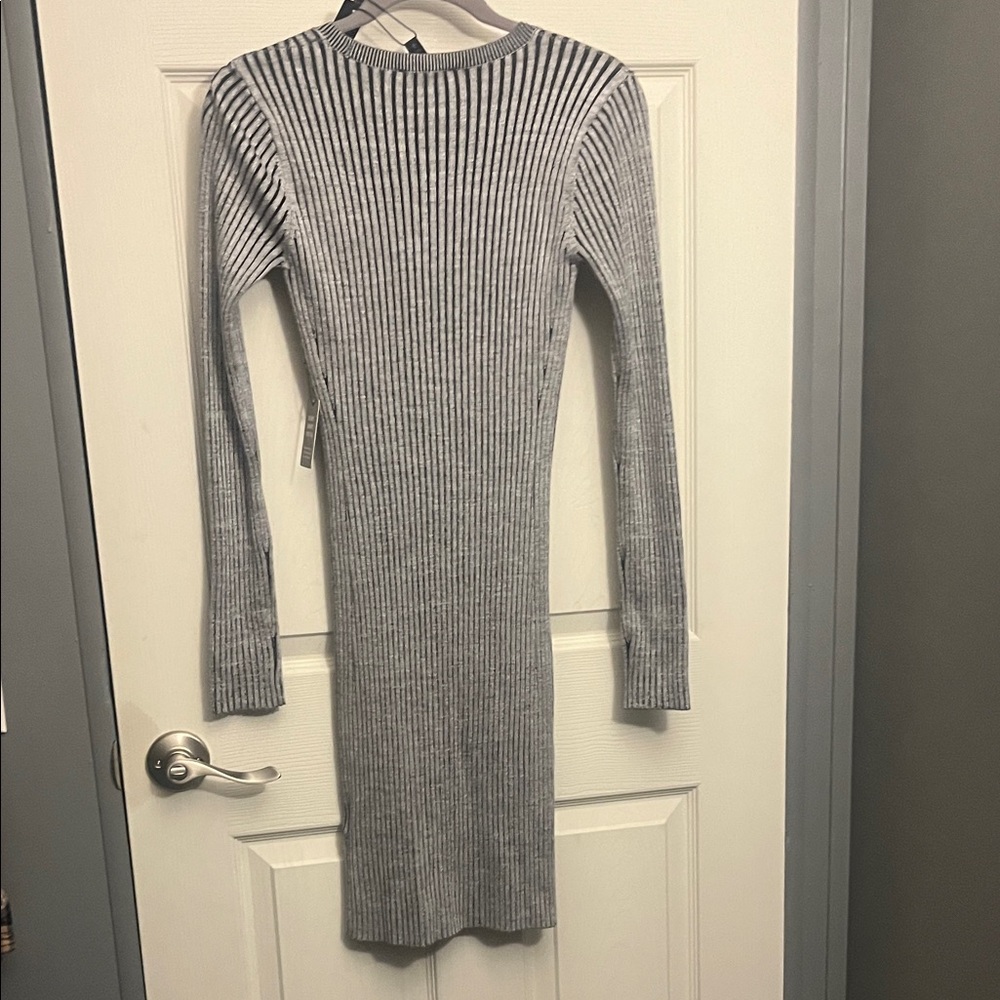 Express Black and Gray Striped Long Sleeve Dress - Picture 2 of 3